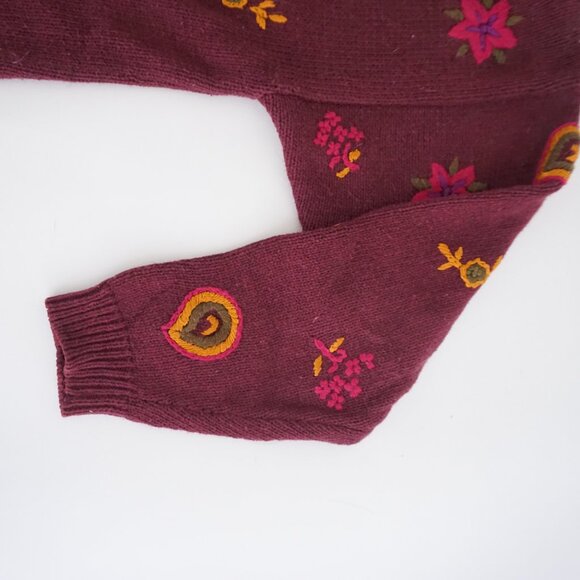 Vintage Studio Michelle Stuart Maroon Cotton Knit Floral V-Neck Sweater M - Picture 5 of 11
